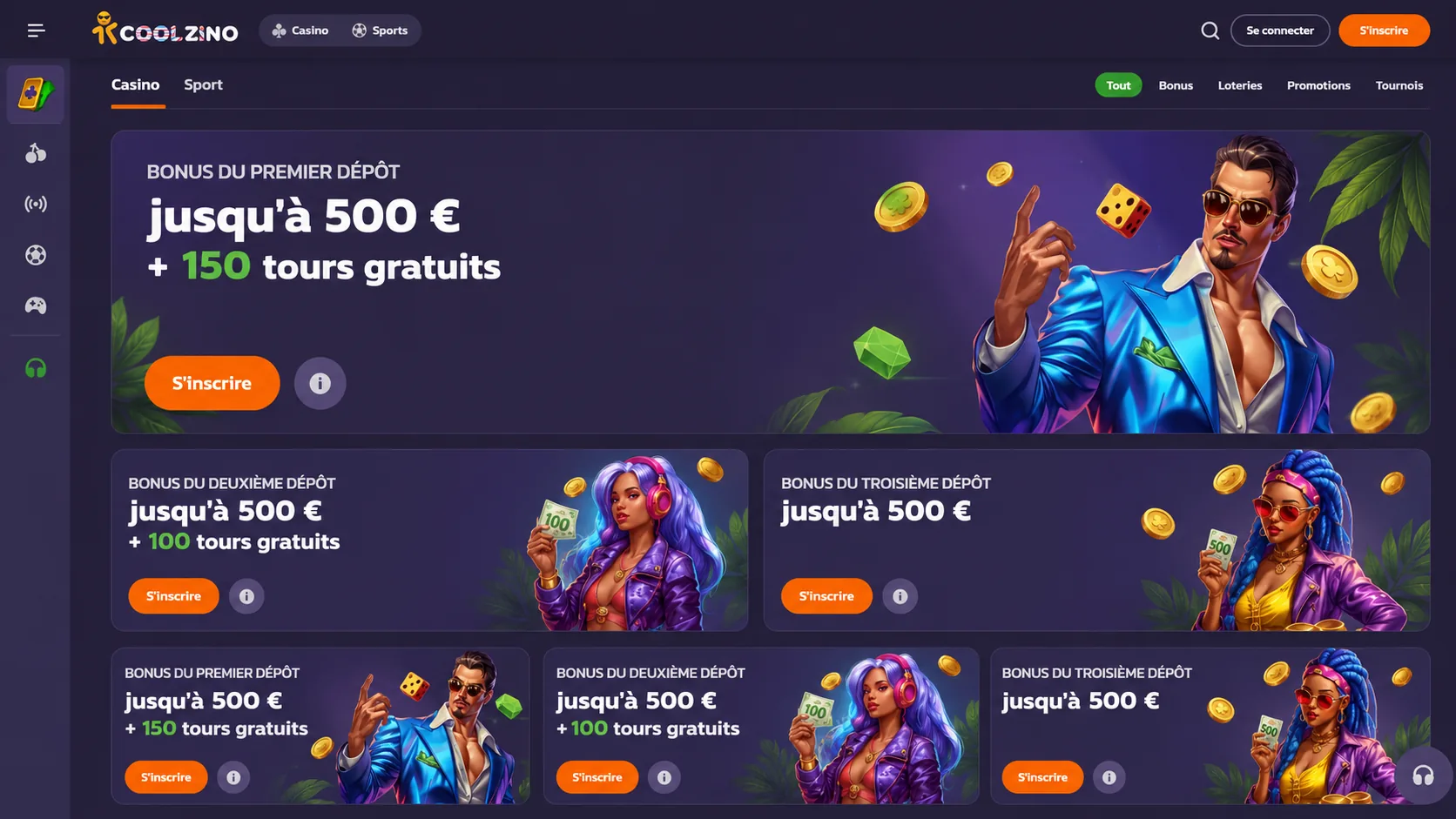 Page promotions et bonus Coolzino